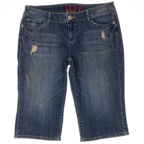 Elle Jeans Womens 12 Skimmer Capri Long Bermuda Distressed Blue Measures 34 x 15 - Picture 1 of 10